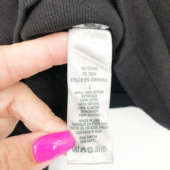 RE/DONE X HANES Womens Crop Top Large Black Mock Neck Long Sleeve Cotton NWT - Picture 9 of 12